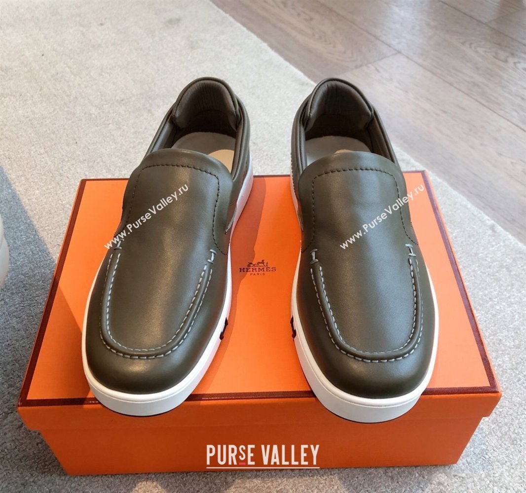 Hermes Kiddy Slip-on Sneakers in Calfskin Leather Dark Green 2025 0418 (XC-250418148)