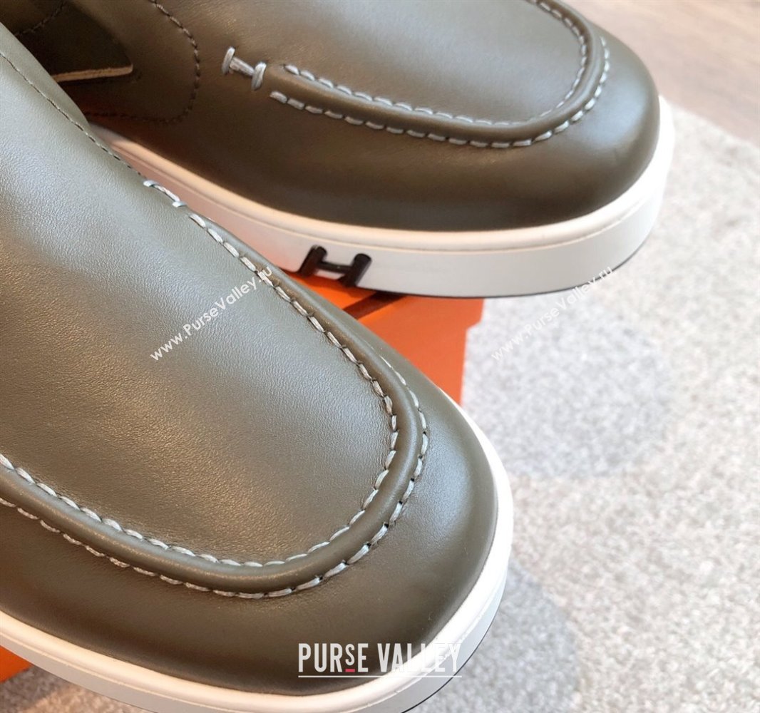 Hermes Kiddy Slip-on Sneakers in Calfskin Leather Dark Green 2025 0418 (XC-250418148)