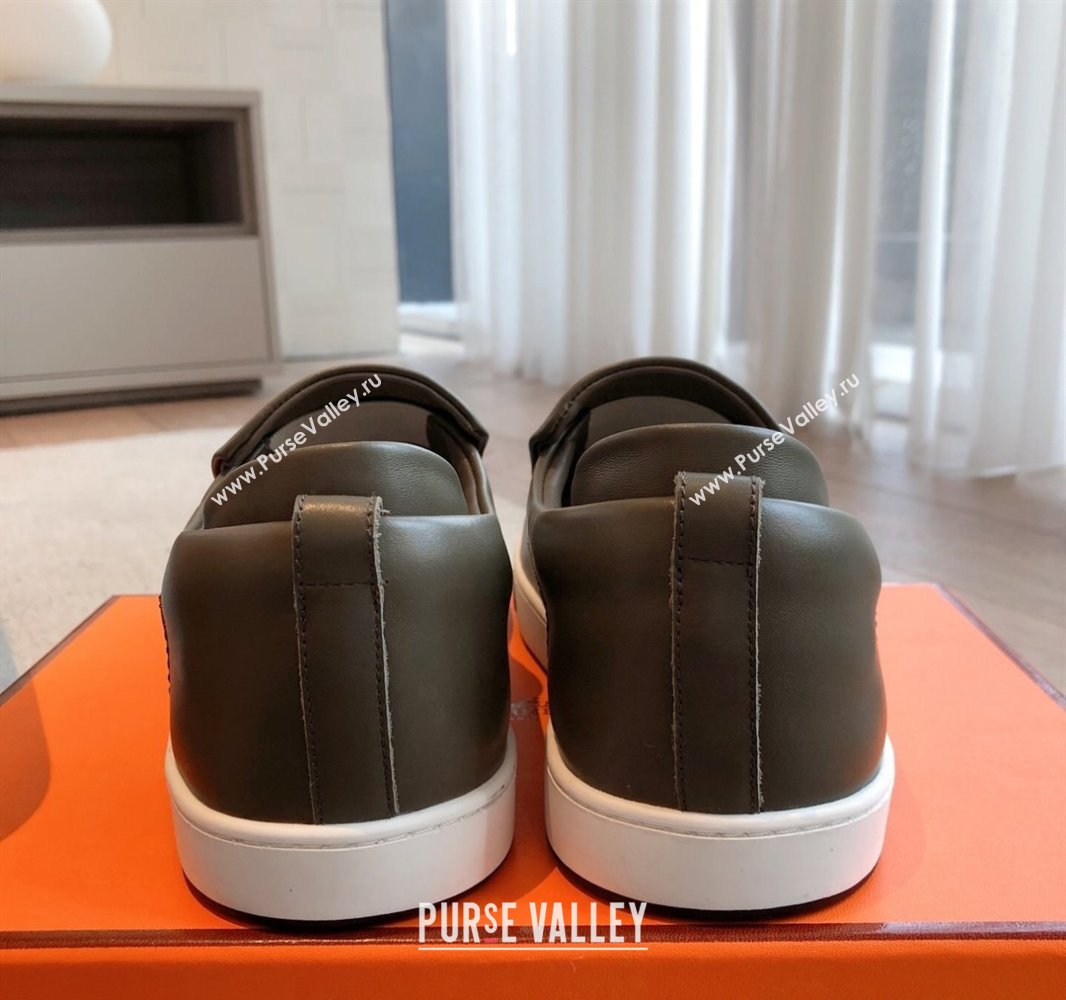 Hermes Kiddy Slip-on Sneakers in Calfskin Leather Dark Green 2025 0418 (XC-250418148)