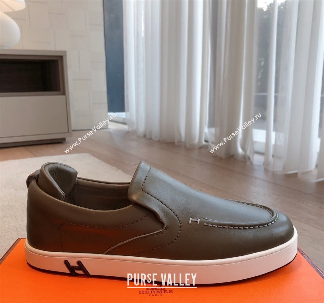 Hermes Kiddy Slip-on Sneakers in Calfskin Leather Dark Green 2025 0418 (XC-250418148)