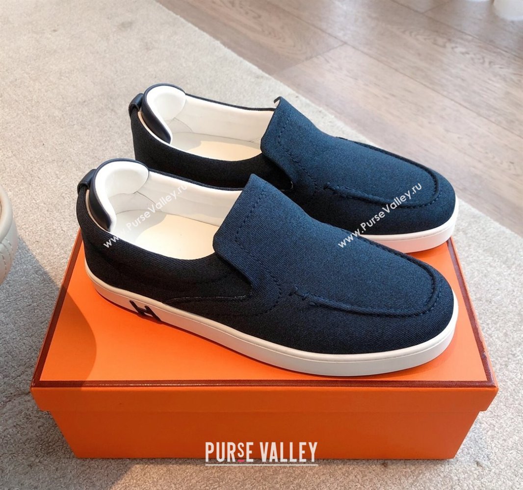 Hermes Kiddy Slip-on Sneakers in Knit Fabric Dark Blue 2025 0418 (XC-250418153)