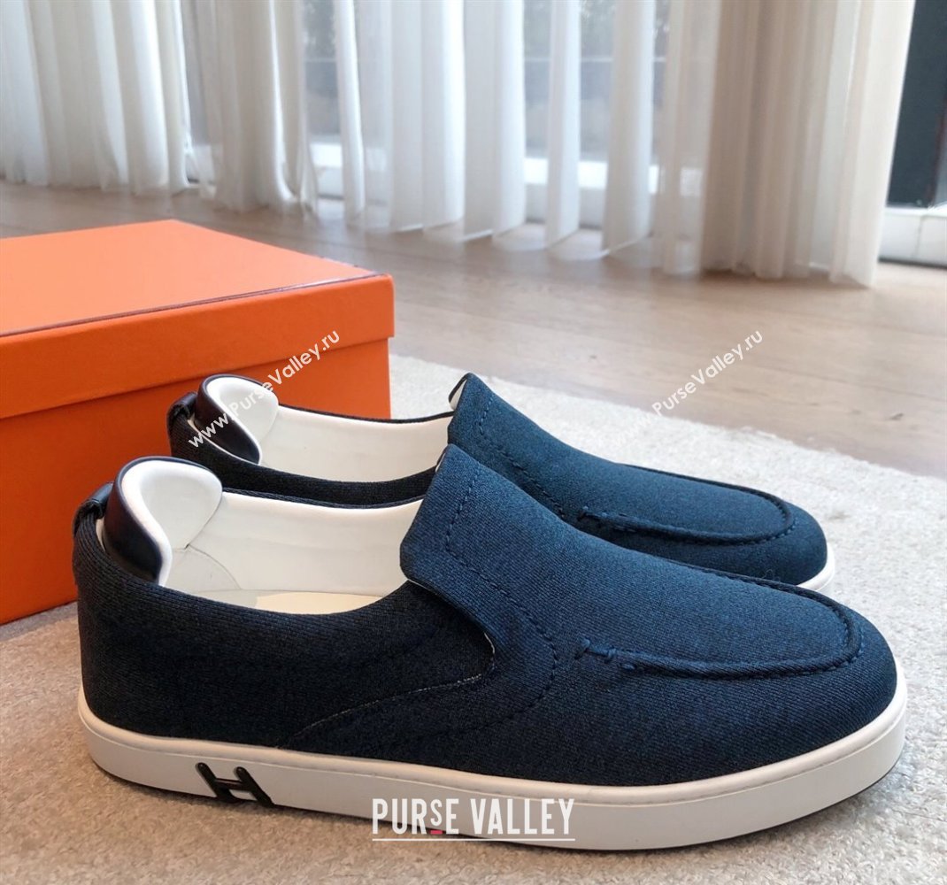 Hermes Kiddy Slip-on Sneakers in Knit Fabric Dark Blue 2025 0418 (XC-250418153)