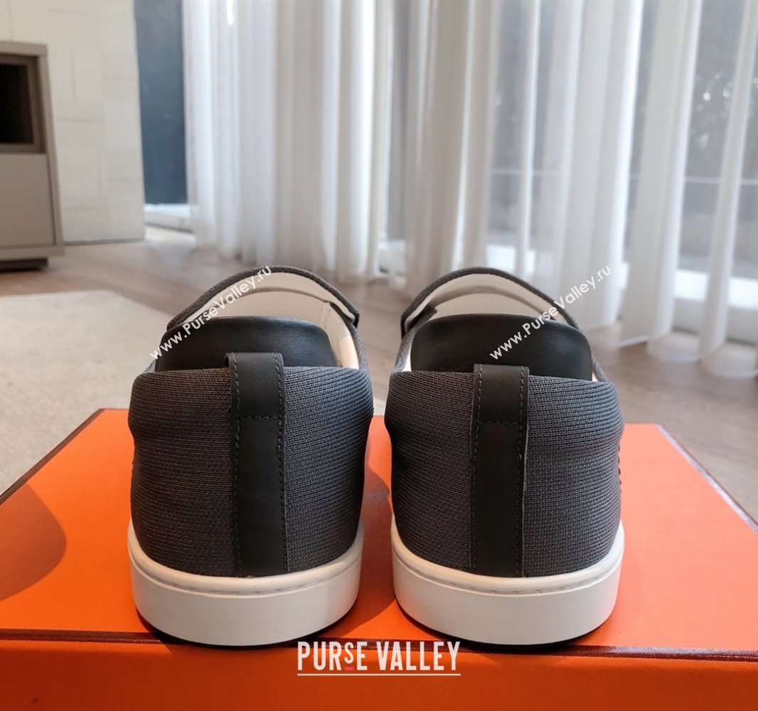 Hermes Kiddy Slip-on Sneakers in Knit Fabric Dark Grey 2025 0418 (XC-250418154)