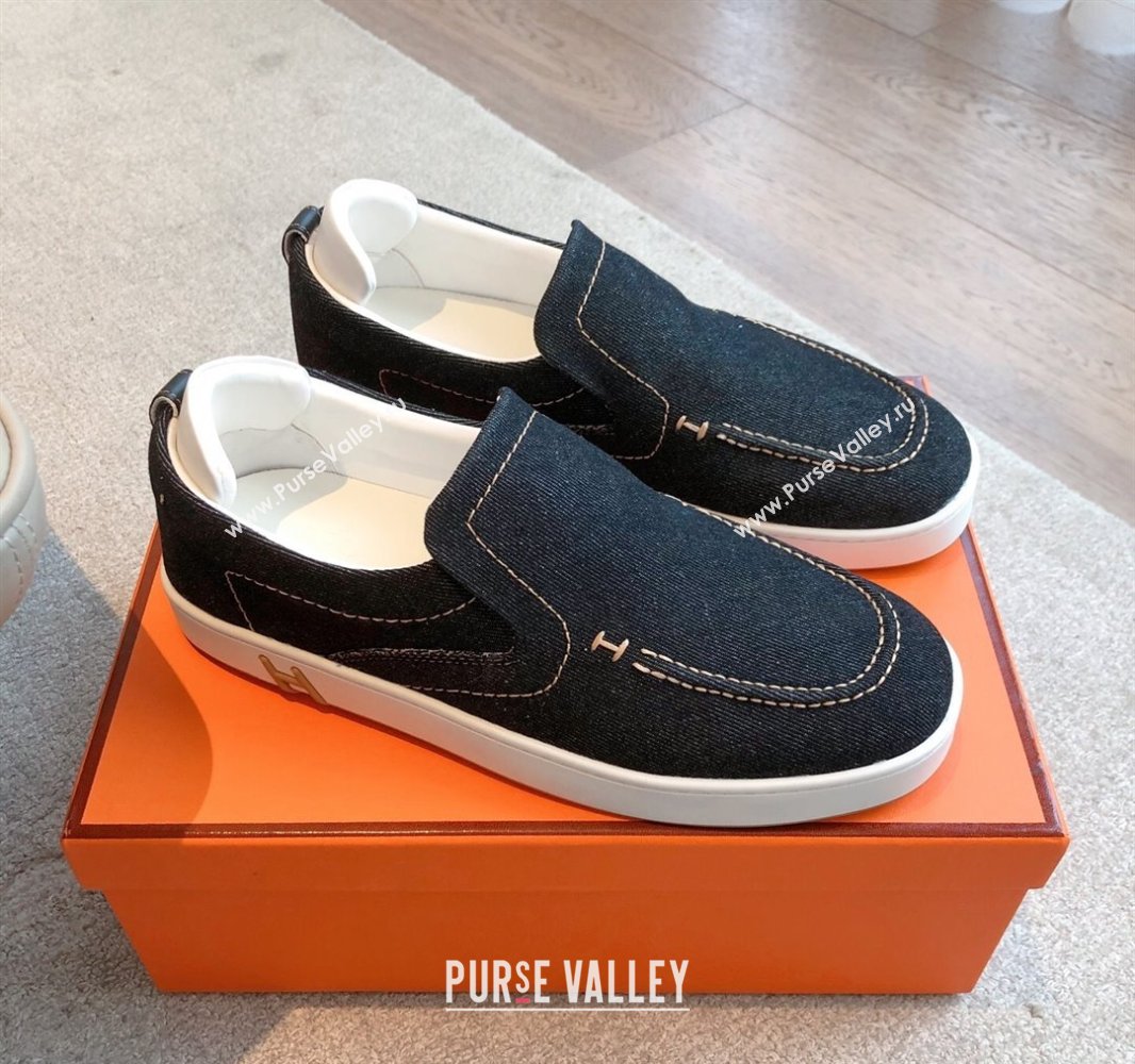 Hermes Kiddy Slip-on Sneakers in Denim Dark Blue 2025 0418 (XC-250418156)