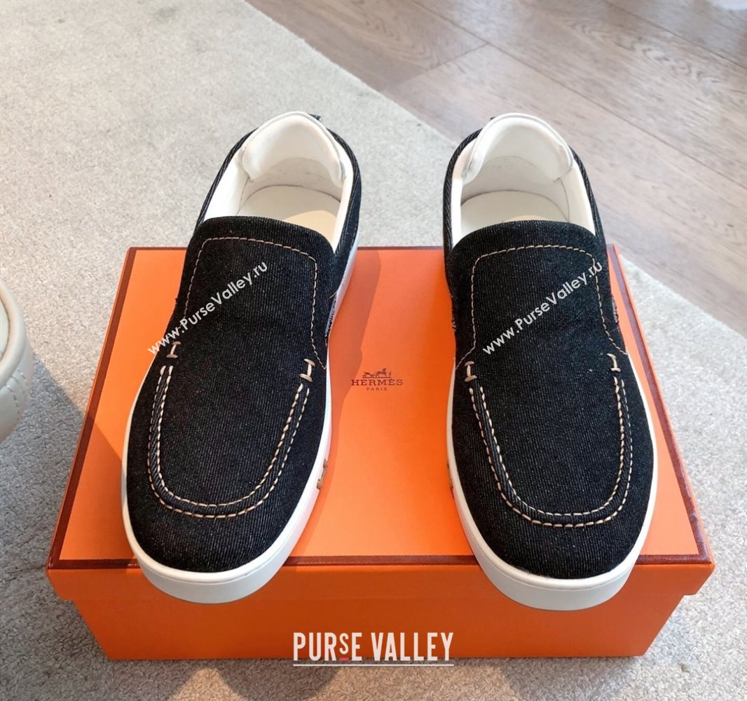 Hermes Kiddy Slip-on Sneakers in Denim Dark Blue 2025 0418 (XC-250418156)