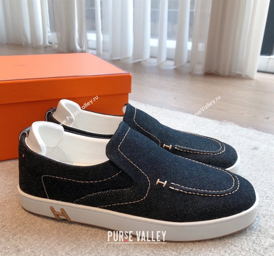 Hermes Kiddy Slip-on Sneakers in Denim Dark Blue 2025 0418 (XC-250418156)