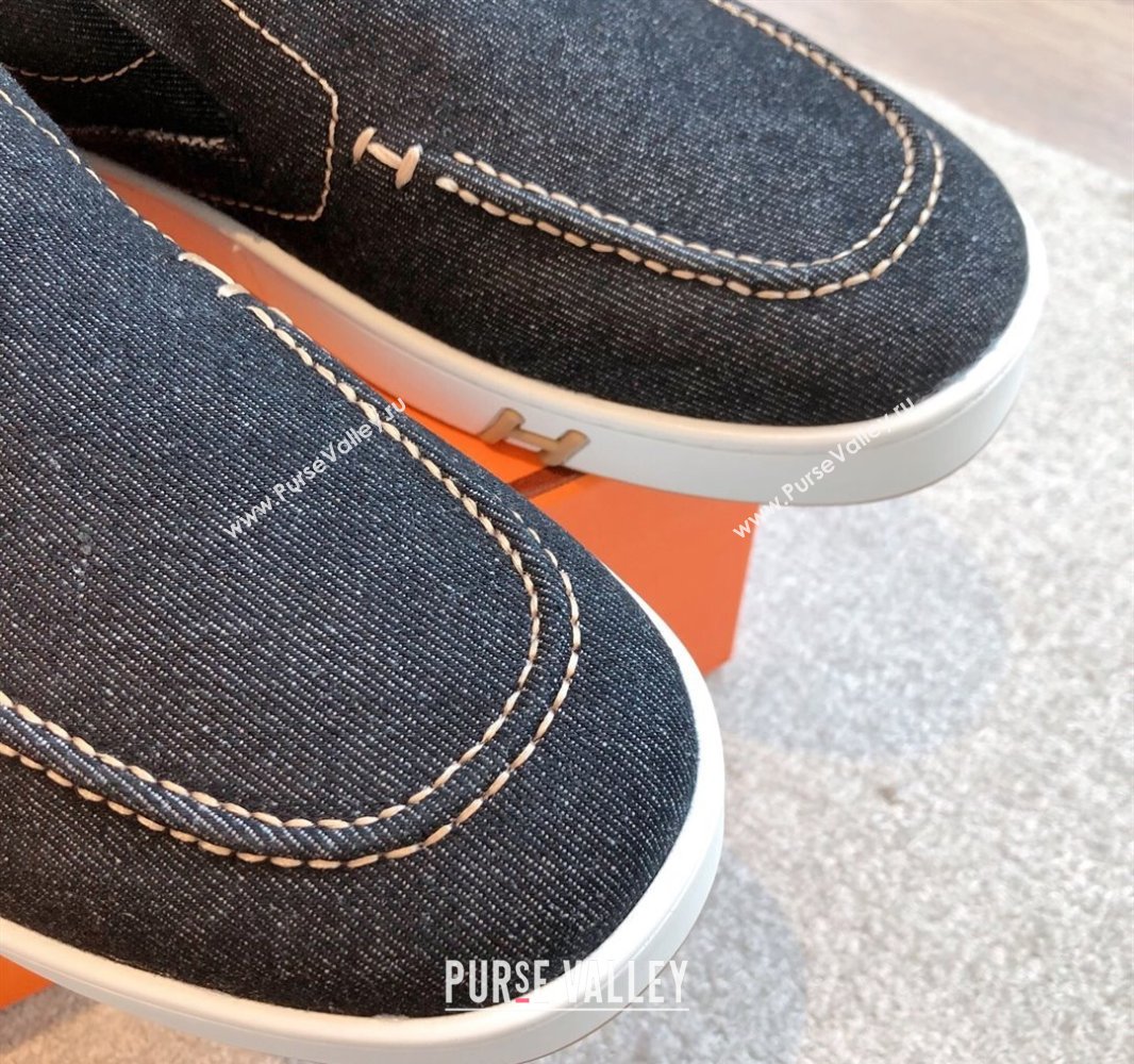 Hermes Kiddy Slip-on Sneakers in Denim Dark Blue 2025 0418 (XC-250418156)