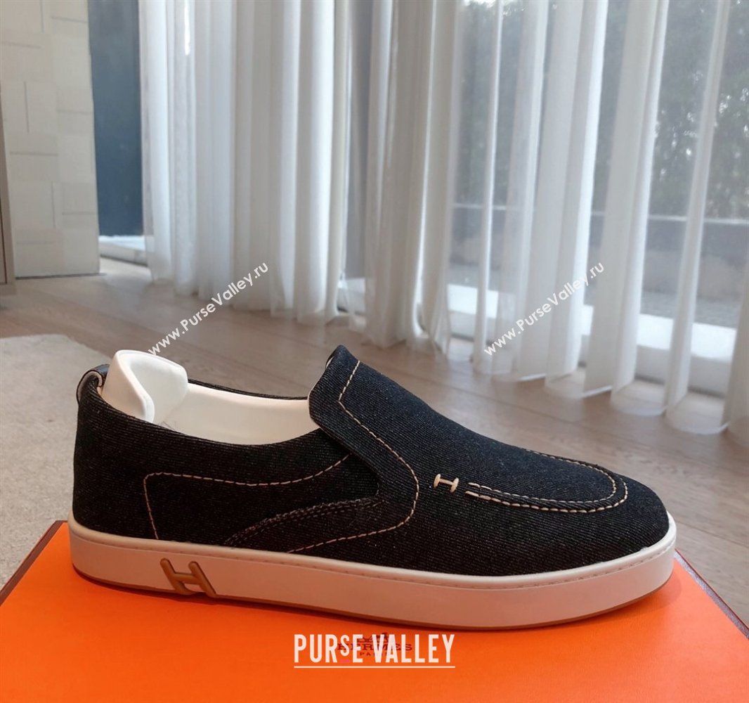 Hermes Kiddy Slip-on Sneakers in Denim Dark Blue 2025 0418 (XC-250418156)