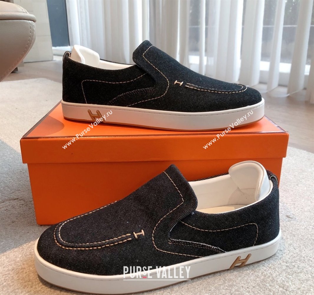 Hermes Kiddy Slip-on Sneakers in Denim Dark Blue 2025 0418 (XC-250418156)