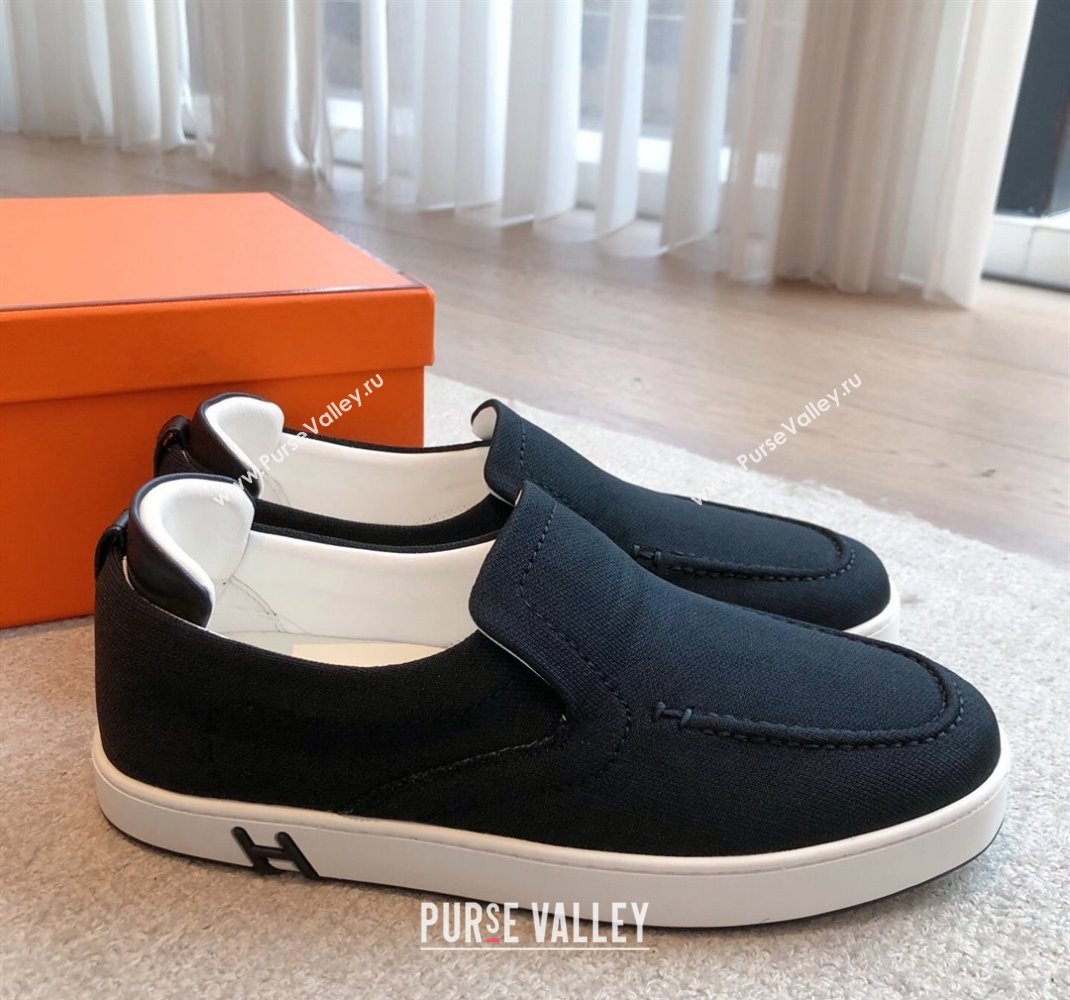 Hermes Kiddy Slip-on Sneakers in Knit Fabric Black 2025 0418 (XC-250418158)