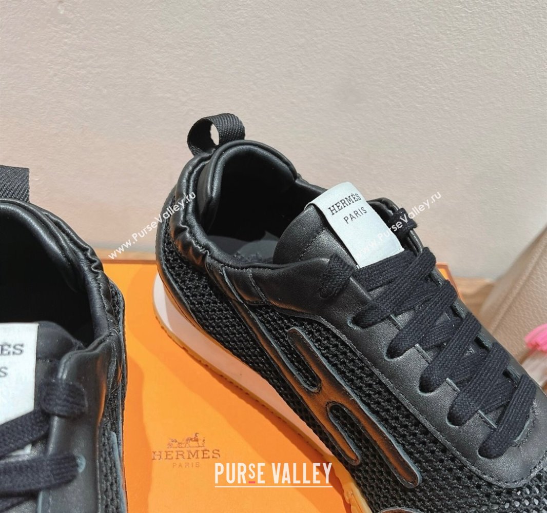 Hermes Jet Sneakers in Crochet Knit Mesh and Calfskin Black 2025 0418 (XC-250418169)