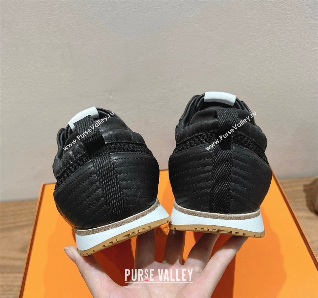 Hermes Jet Sneakers in Crochet Knit Mesh and Calfskin Black 2025 0418 (XC-250418169)