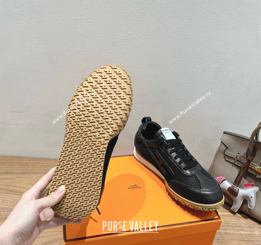 Hermes Jet Sneakers in Crochet Knit Mesh and Calfskin Black 2025 0418 (XC-250418169)