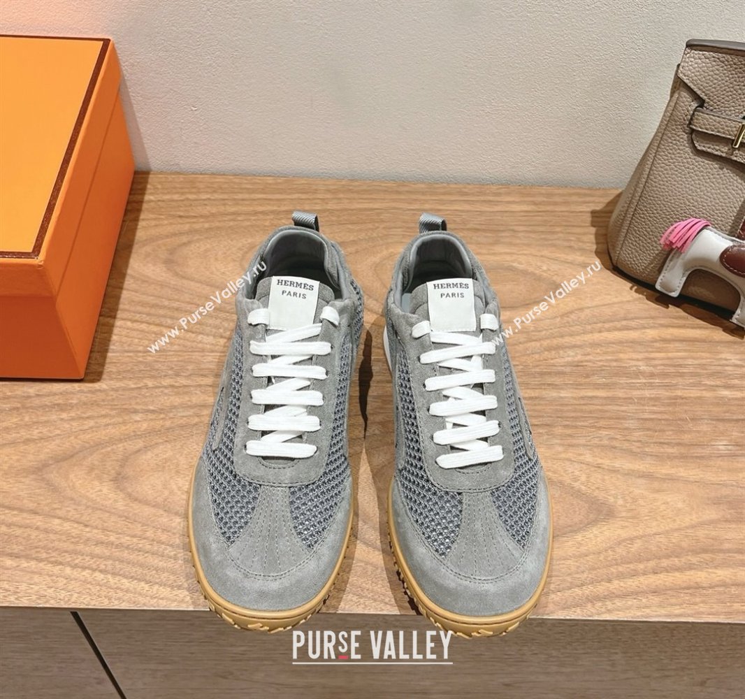 Hermes Jet Sneakers in Crochet Knit Mesh and Suede Dark Grey 2025 0418 (XC-250418174)