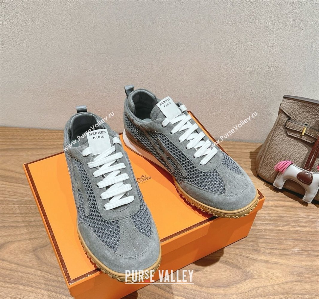 Hermes Jet Sneakers in Crochet Knit Mesh and Suede Dark Grey 2025 0418 (XC-250418174)