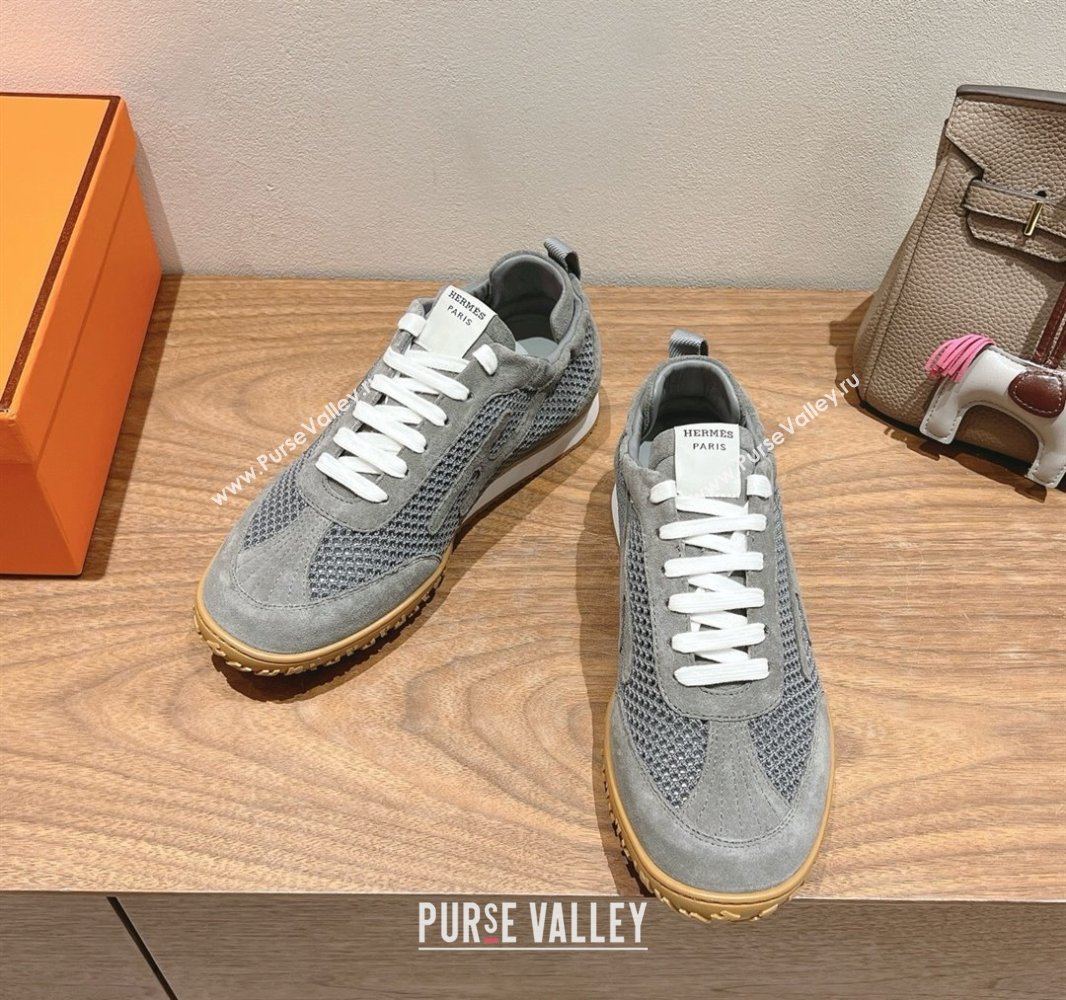 Hermes Jet Sneakers in Crochet Knit Mesh and Suede Dark Grey 2025 0418 (XC-250418174)