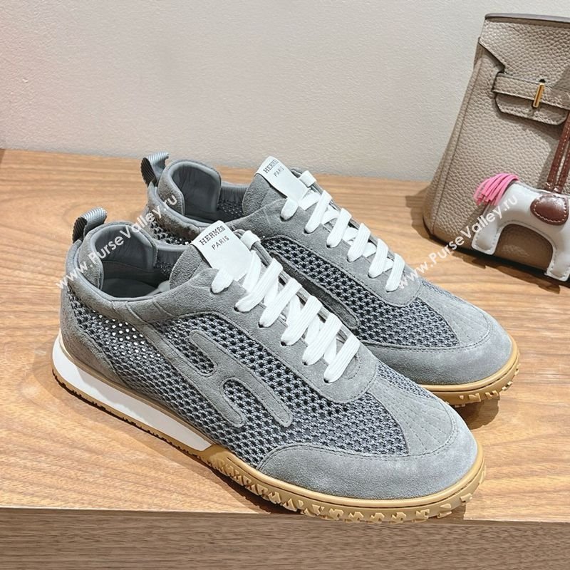 Hermes Jet Sneakers in Crochet Knit Mesh and Suede Dark Grey 2025 0418 (XC-250418174)