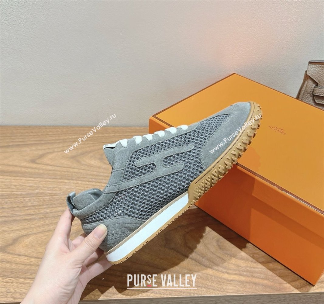 Hermes Jet Sneakers in Crochet Knit Mesh and Suede Dark Grey 2025 0418 (XC-250418174)