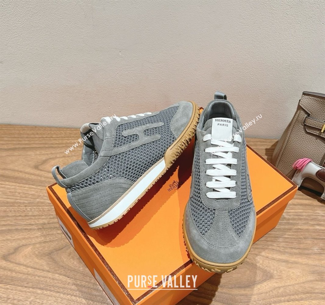 Hermes Jet Sneakers in Crochet Knit Mesh and Suede Dark Grey 2025 0418 (XC-250418174)