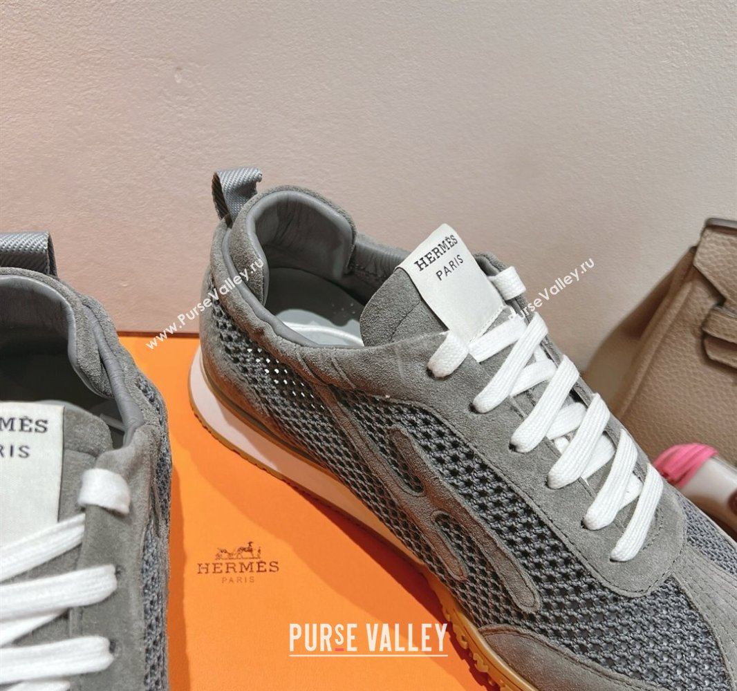 Hermes Jet Sneakers in Crochet Knit Mesh and Suede Dark Grey 2025 0418 (XC-250418174)