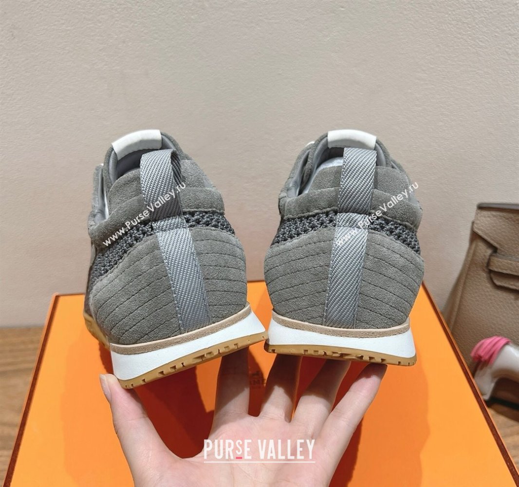 Hermes Jet Sneakers in Crochet Knit Mesh and Suede Dark Grey 2025 0418 (XC-250418174)