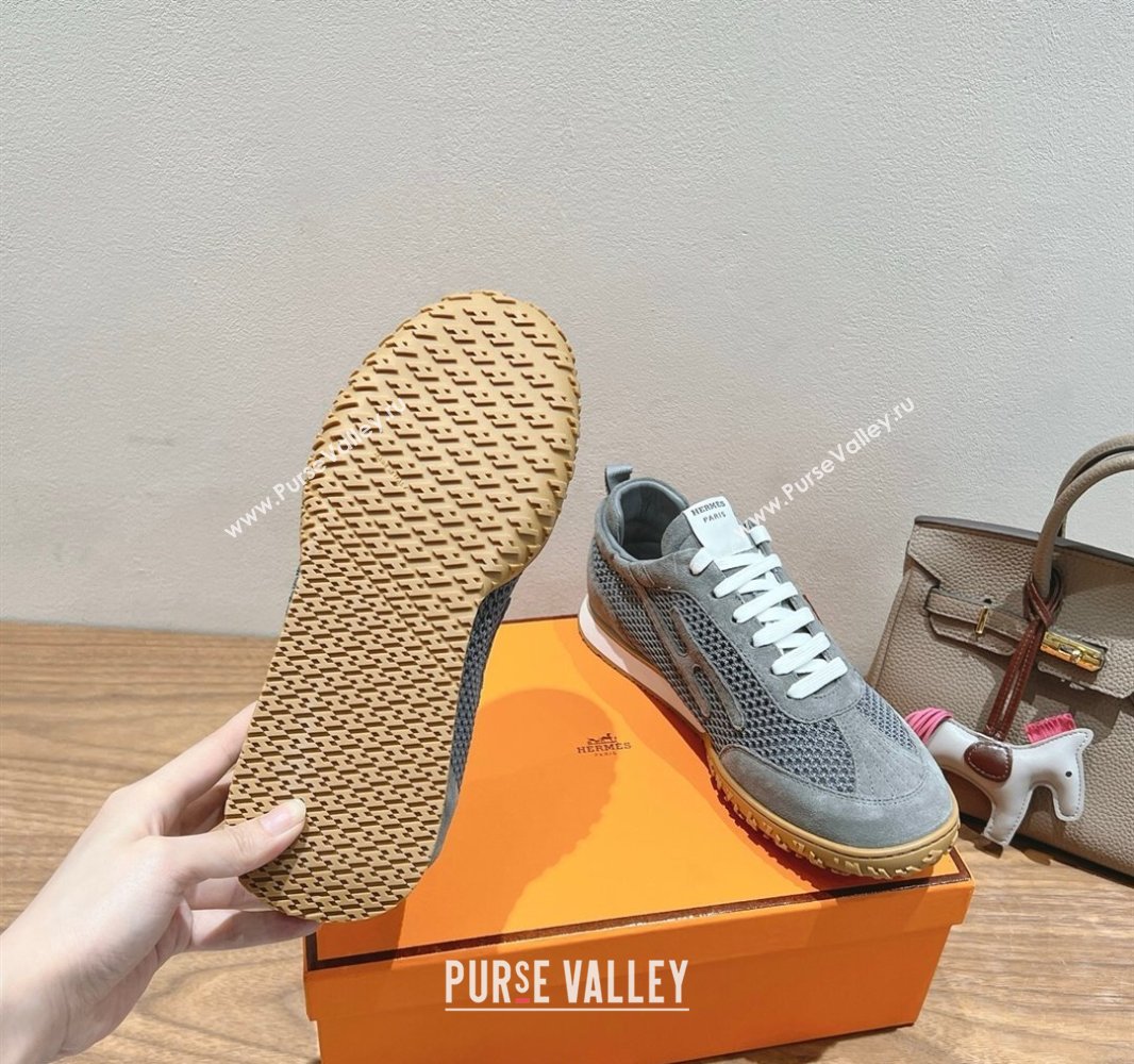 Hermes Jet Sneakers in Crochet Knit Mesh and Suede Dark Grey 2025 0418 (XC-250418174)