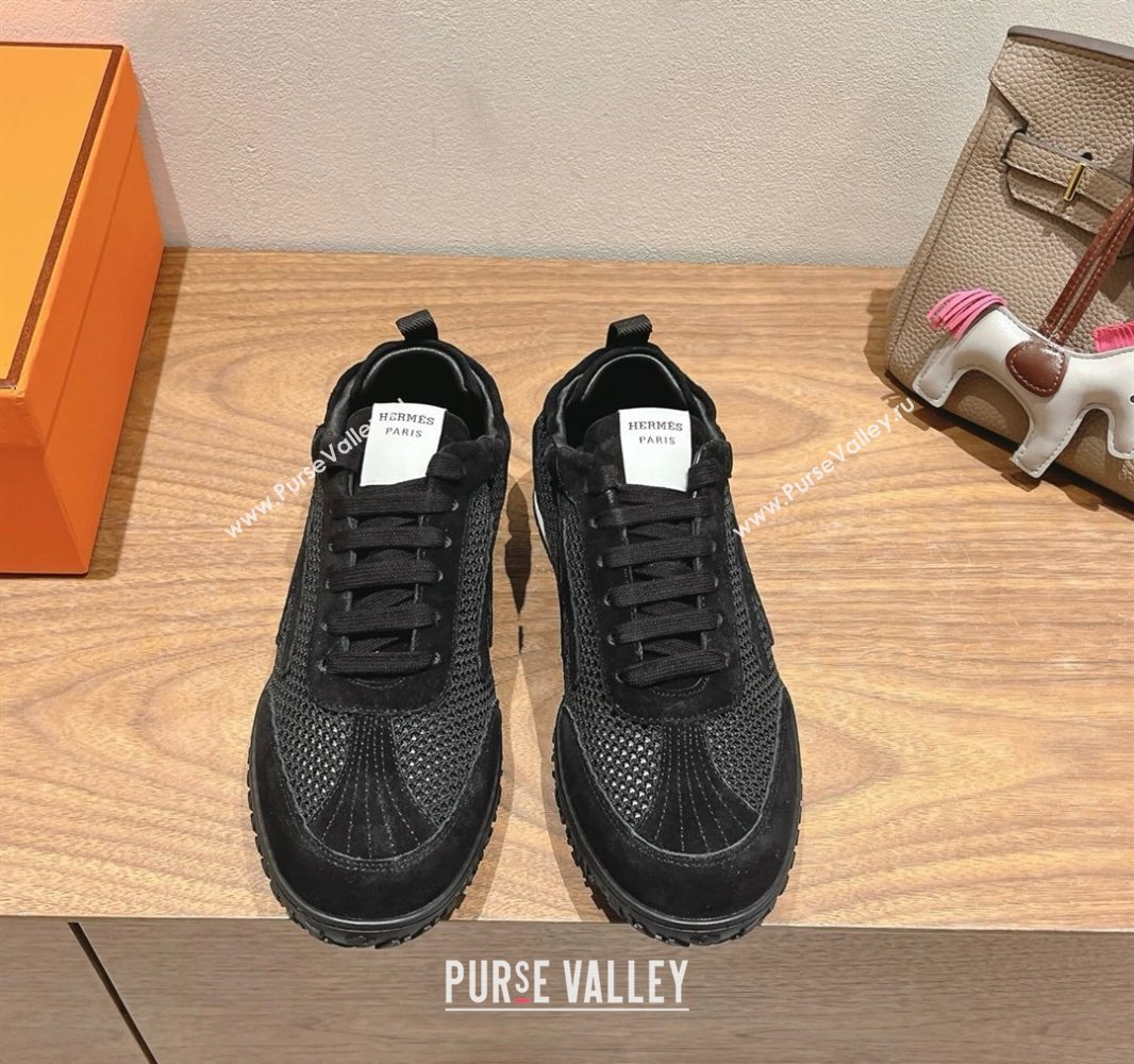 Hermes Jet Sneakers in Crochet Knit Mesh and Suede Black2 2025 0418 (XC-250418177)