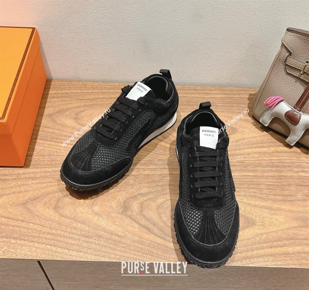 Hermes Jet Sneakers in Crochet Knit Mesh and Suede Black2 2025 0418 (XC-250418177)