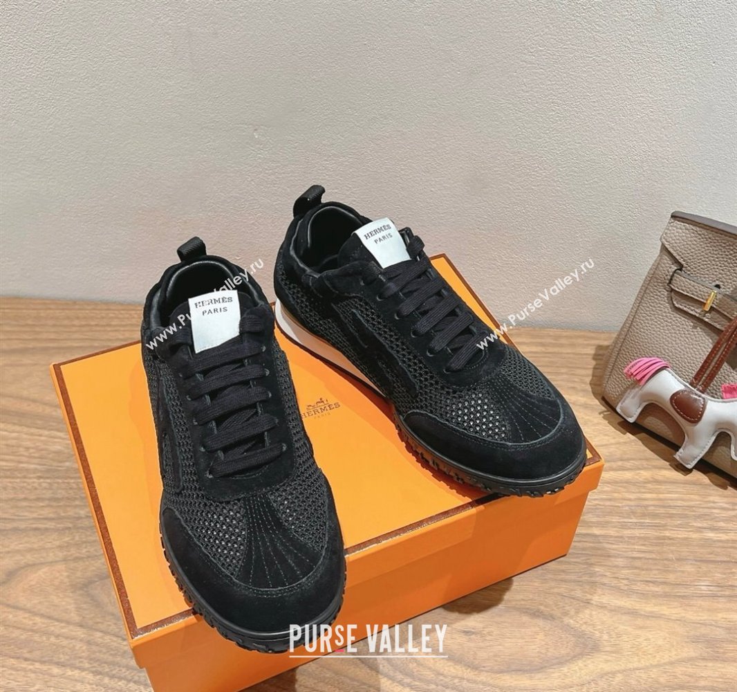 Hermes Jet Sneakers in Crochet Knit Mesh and Suede Black2 2025 0418 (XC-250418177)