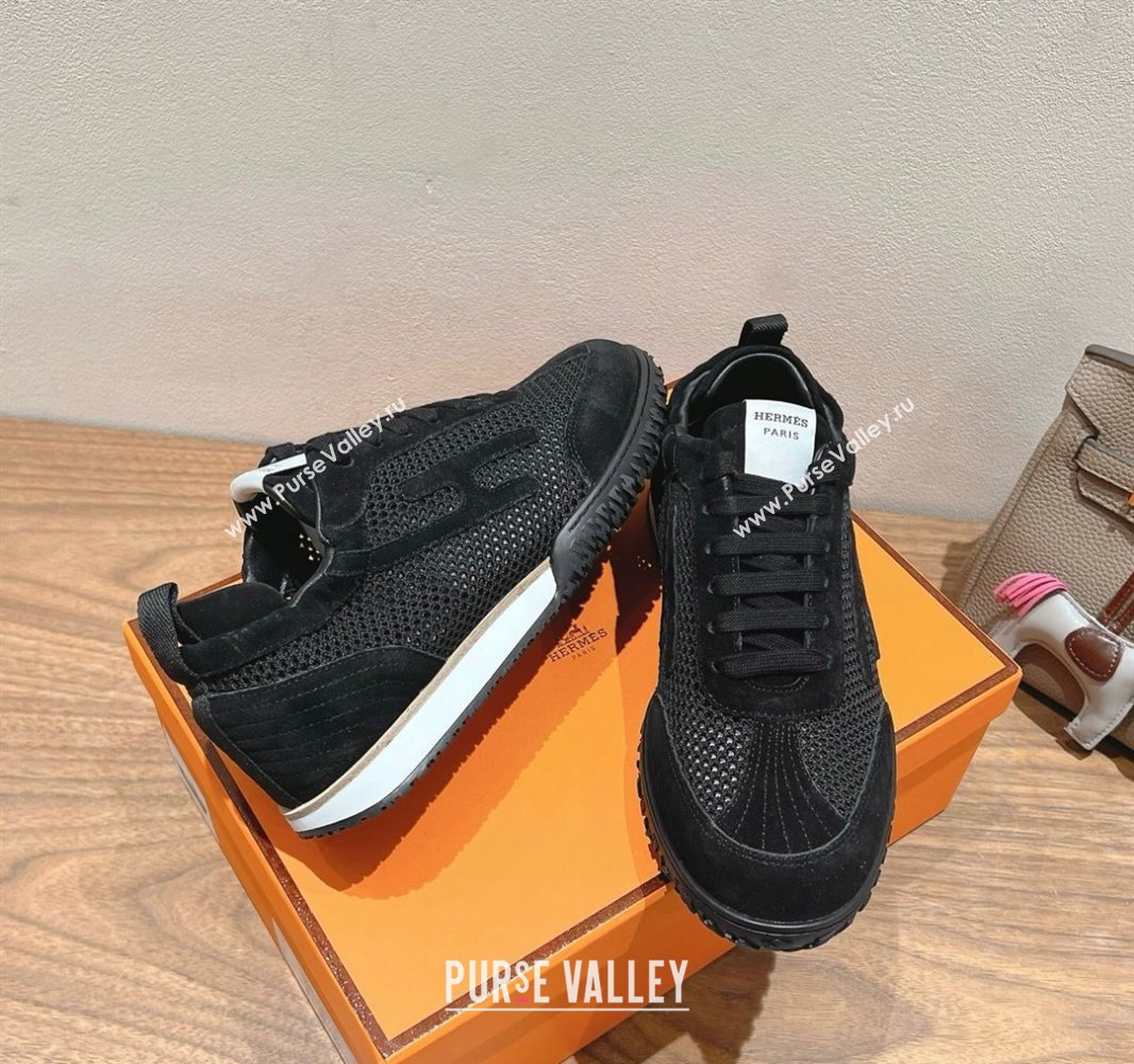 Hermes Jet Sneakers in Crochet Knit Mesh and Suede Black2 2025 0418 (XC-250418177)