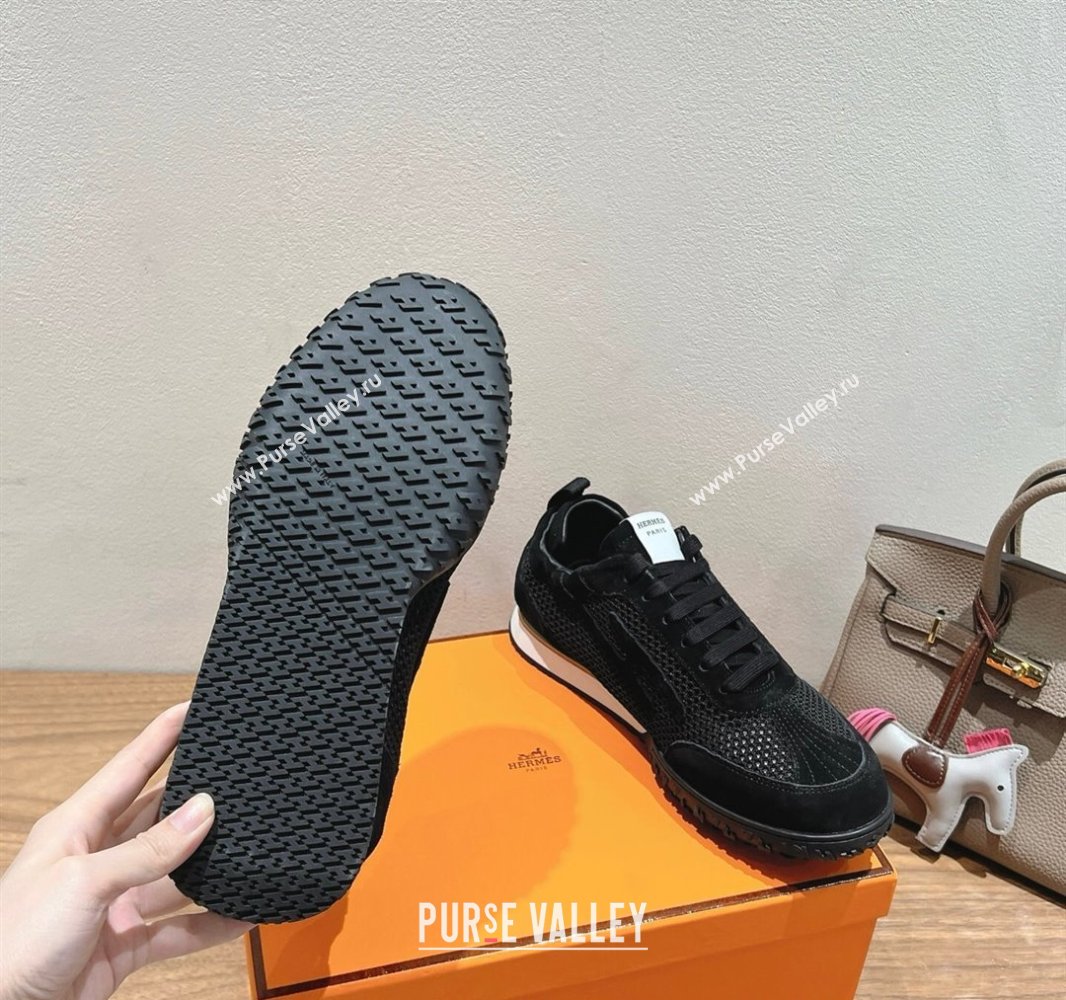 Hermes Jet Sneakers in Crochet Knit Mesh and Suede Black2 2025 0418 (XC-250418177)