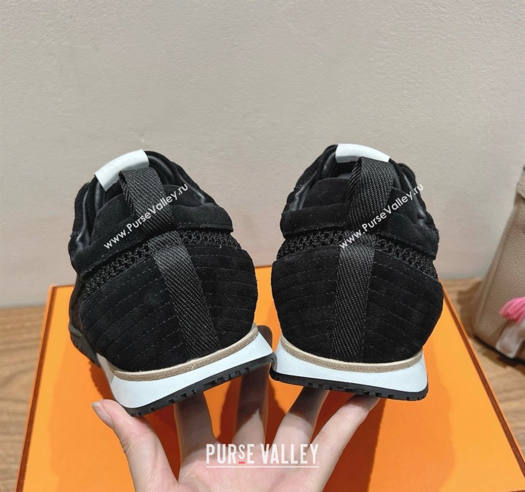 Hermes Jet Sneakers in Crochet Knit Mesh and Suede Black2 2025 0418 (XC-250418177)
