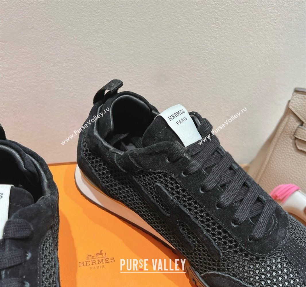 Hermes Jet Sneakers in Crochet Knit Mesh and Suede Black2 2025 0418 (XC-250418177)