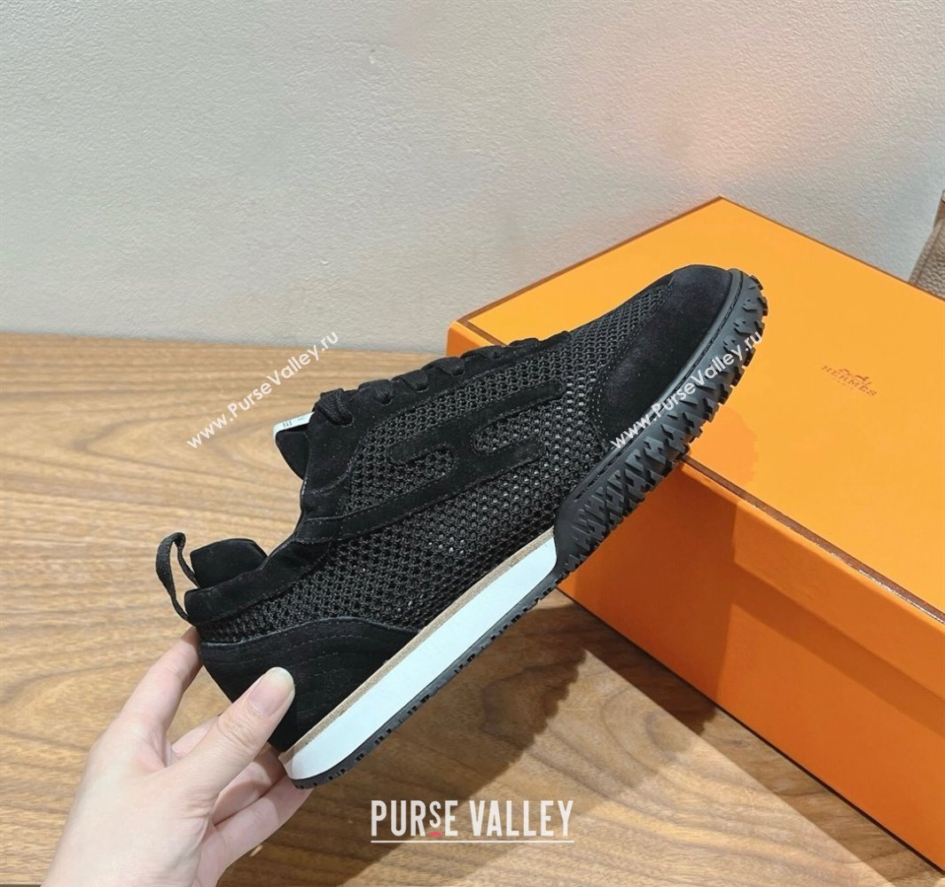 Hermes Jet Sneakers in Crochet Knit Mesh and Suede Black2 2025 0418 (XC-250418177)