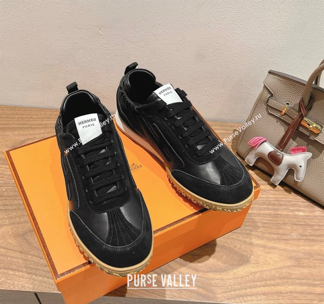 Hermes Jet Sneakers in Suede and Calfskin Black 2025 0418 (XC-250418185)