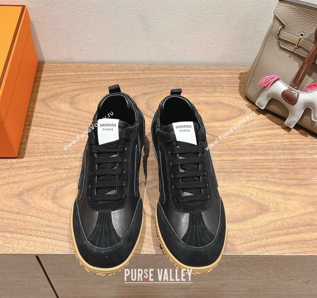 Hermes Jet Sneakers in Suede and Calfskin Black 2025 0418 (XC-250418185)