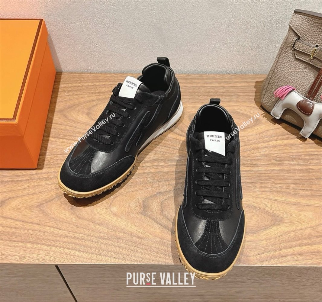 Hermes Jet Sneakers in Suede and Calfskin Black 2025 0418 (XC-250418185)