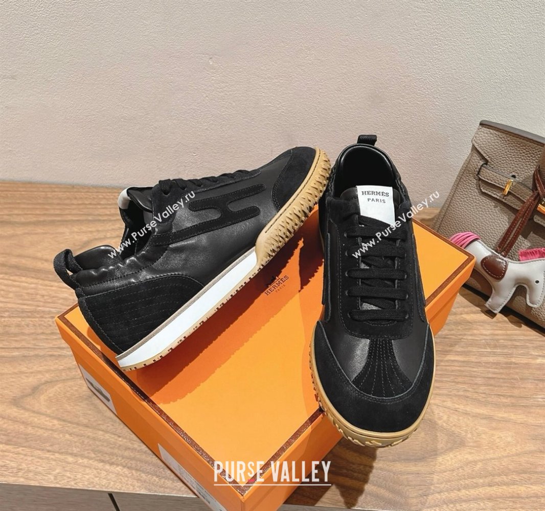 Hermes Jet Sneakers in Suede and Calfskin Black 2025 0418 (XC-250418185)