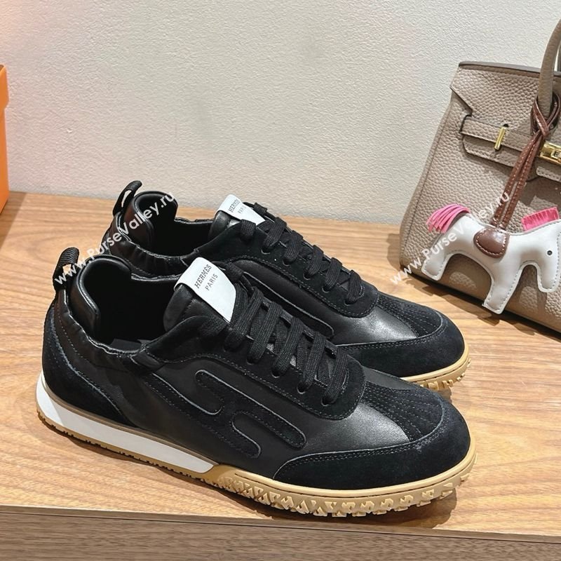 Hermes Jet Sneakers in Suede and Calfskin Black 2025 0418 (XC-250418185)