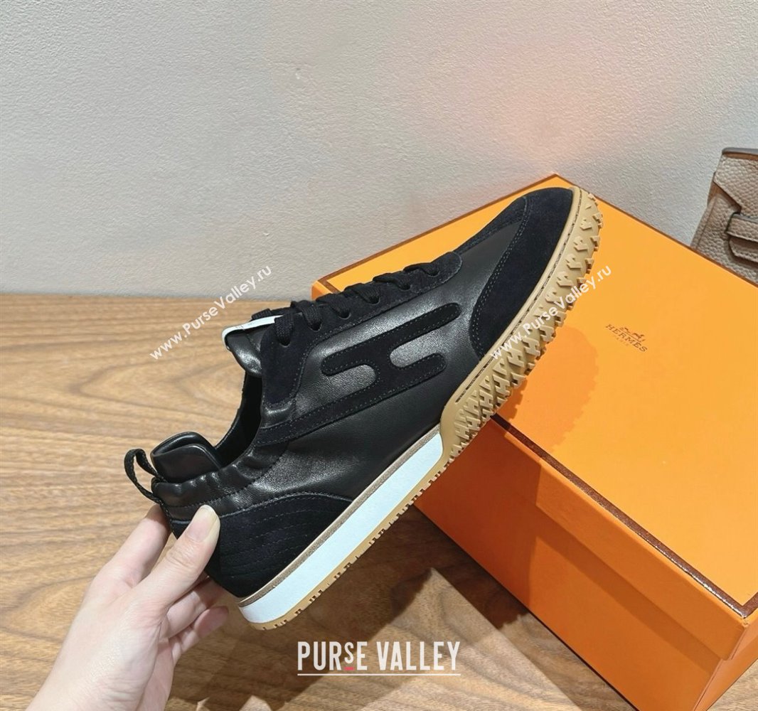 Hermes Jet Sneakers in Suede and Calfskin Black 2025 0418 (XC-250418185)
