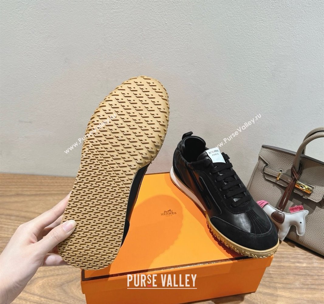 Hermes Jet Sneakers in Suede and Calfskin Black 2025 0418 (XC-250418185)