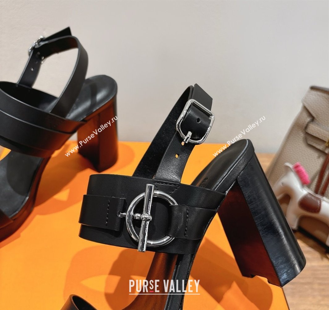 Hermes Keen Heel Sandals 9cm in Calfskin Leather with Glenan Buckle Black 2025 0421 (XC-250421012)