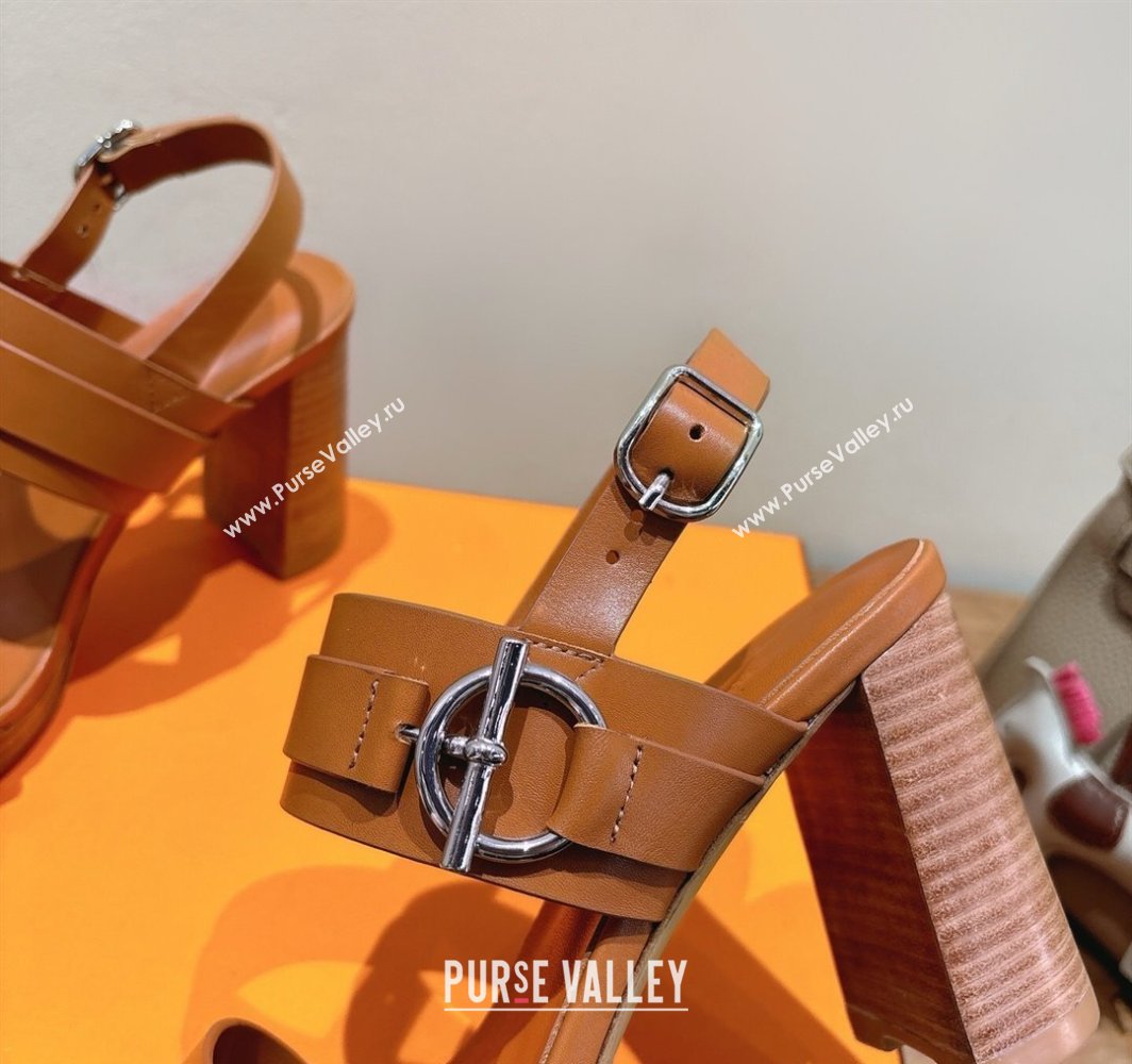 Hermes Keen Heel Sandals 9cm in Calfskin Leather with Glenan Buckle Brown 2025 0421 (XC-250421014)