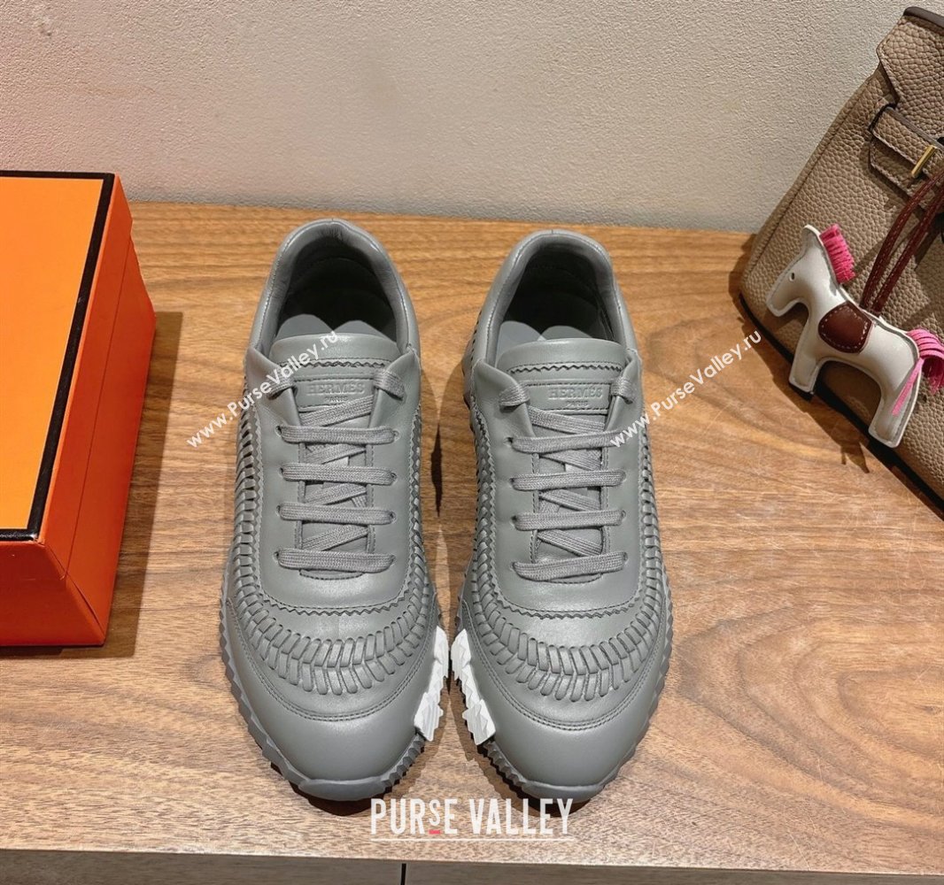 Hermes Bouncing Sneakers in Calfskin Leather with Braided Detail Dark Grey 2025 0419 (XC-250419103)