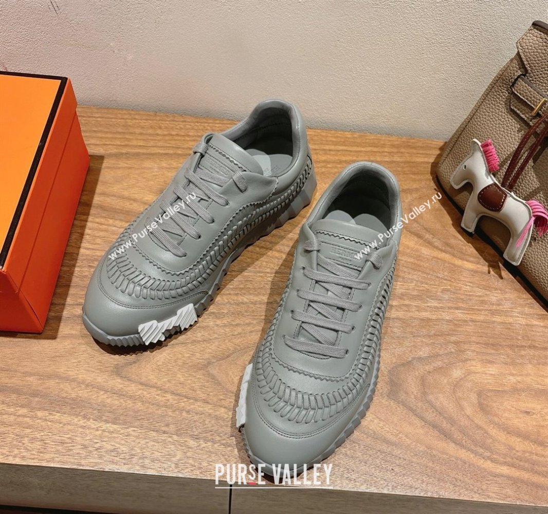 Hermes Bouncing Sneakers in Calfskin Leather with Braided Detail Dark Grey 2025 0419 (XC-250419103)