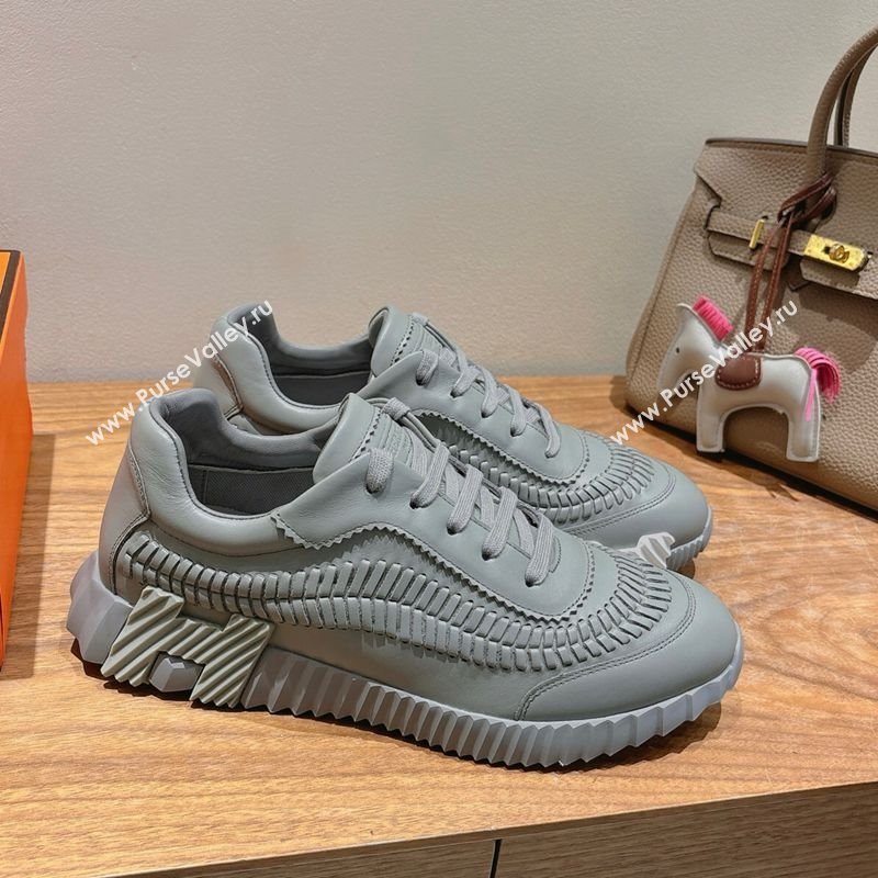 Hermes Bouncing Sneakers in Calfskin Leather with Braided Detail Dark Grey 2025 0419 (XC-250419103)
