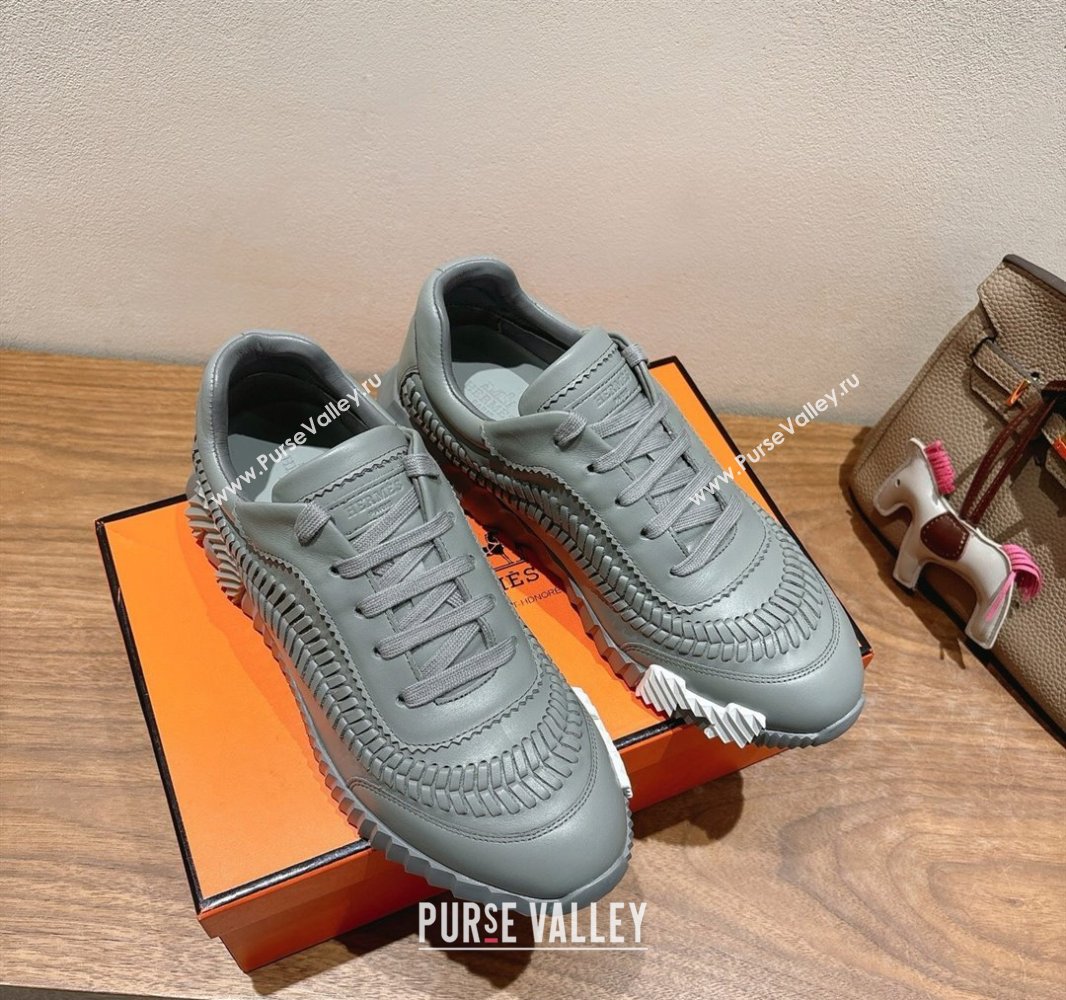Hermes Bouncing Sneakers in Calfskin Leather with Braided Detail Dark Grey 2025 0419 (XC-250419103)