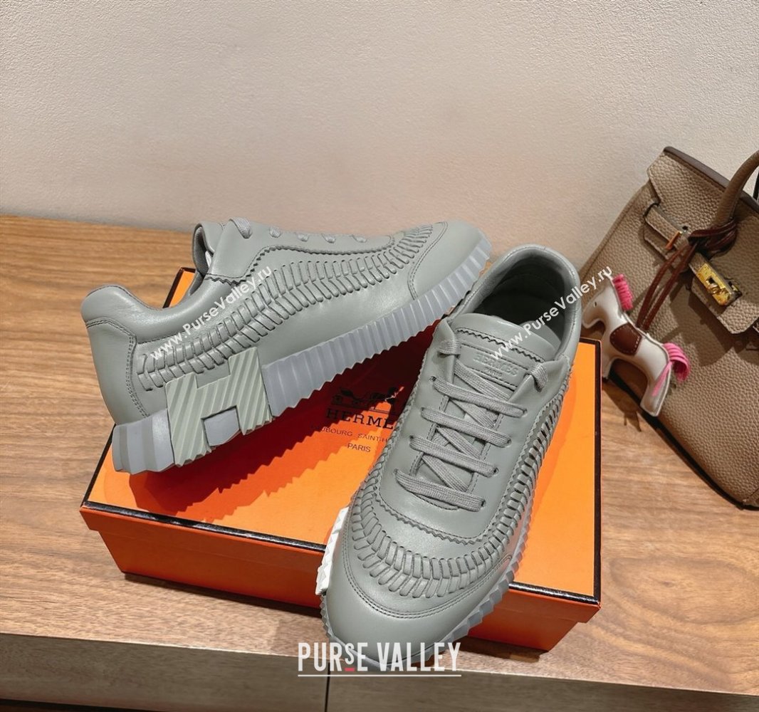 Hermes Bouncing Sneakers in Calfskin Leather with Braided Detail Dark Grey 2025 0419 (XC-250419103)