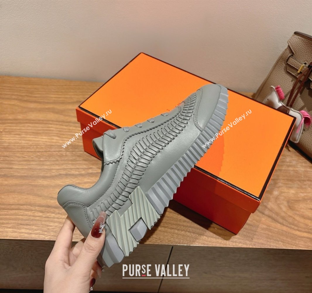 Hermes Bouncing Sneakers in Calfskin Leather with Braided Detail Dark Grey 2025 0419 (XC-250419103)