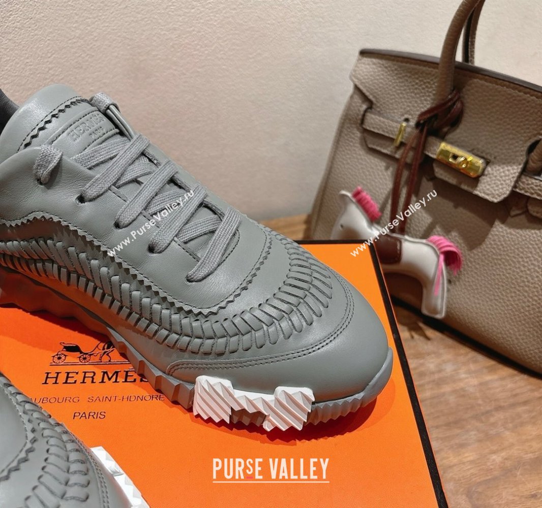 Hermes Bouncing Sneakers in Calfskin Leather with Braided Detail Dark Grey 2025 0419 (XC-250419103)
